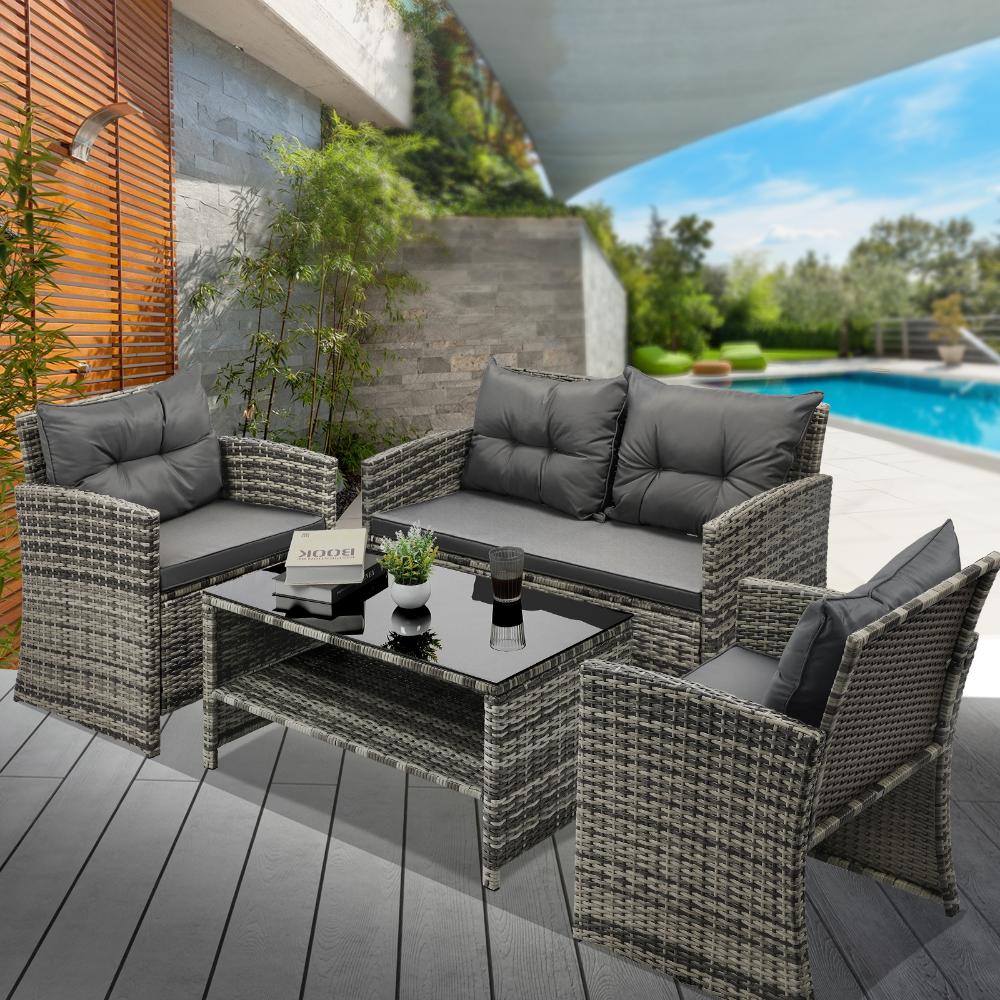 Livsip Outdoor Lounge Set Patio Furniture Dining Chairs Wicker Table 4 Piece-Outdoor Patio Set-PEROZ Accessories