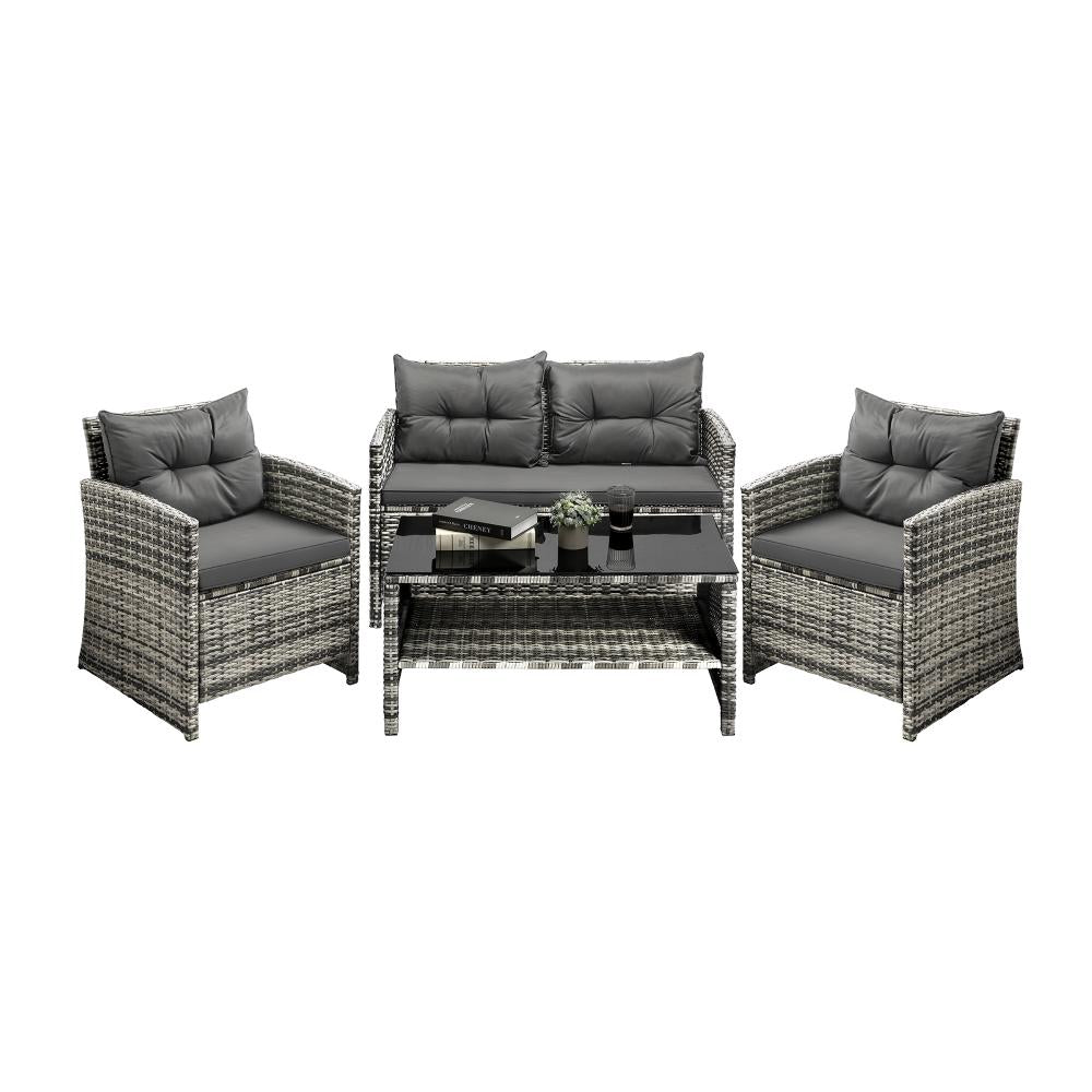 Livsip Outdoor Lounge Set Patio Furniture Dining Chairs Wicker Table 4 Piece-Outdoor Patio Set-PEROZ Accessories
