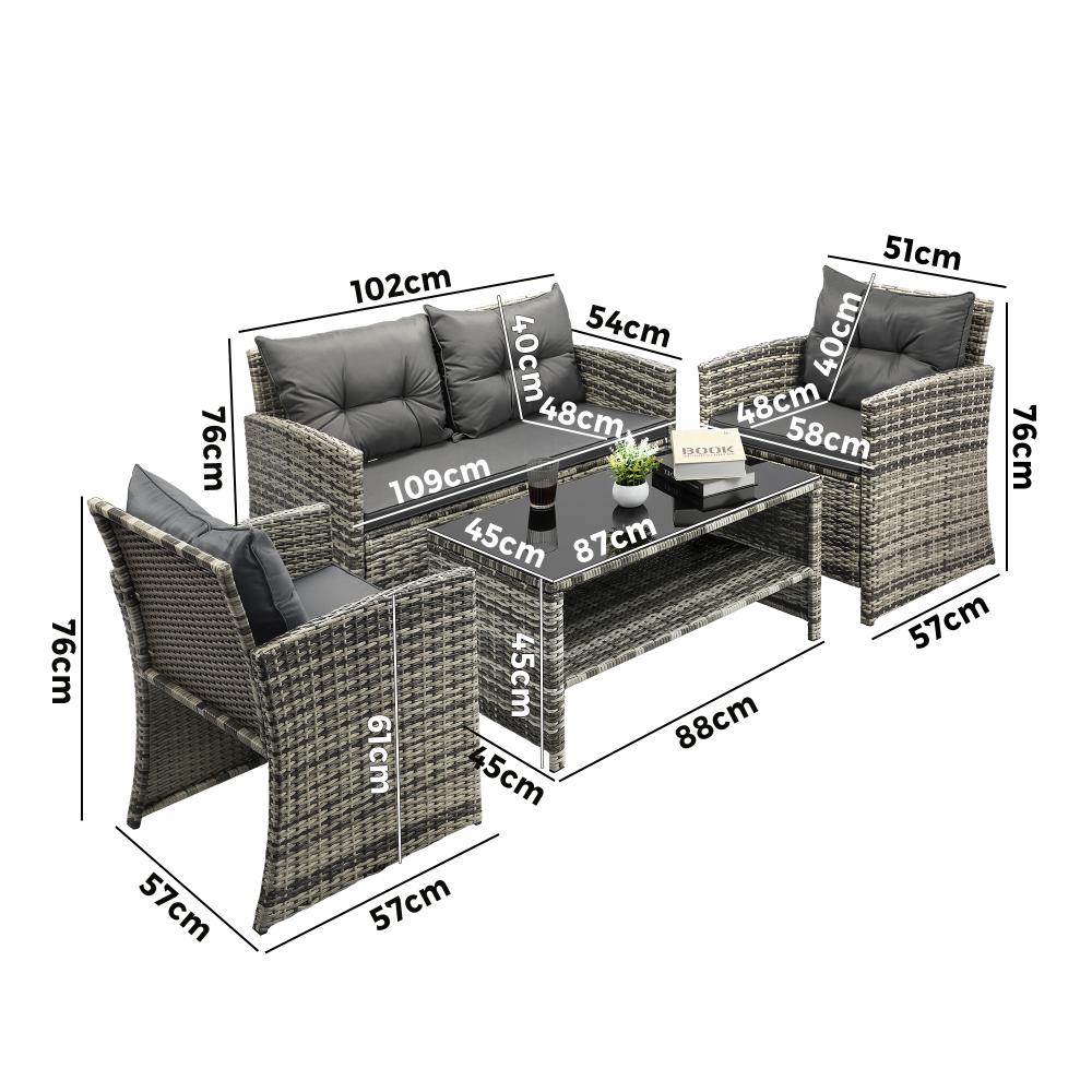 Livsip Outdoor Lounge Set Patio Furniture Dining Chairs Wicker Table 4 Piece-Outdoor Patio Set-PEROZ Accessories