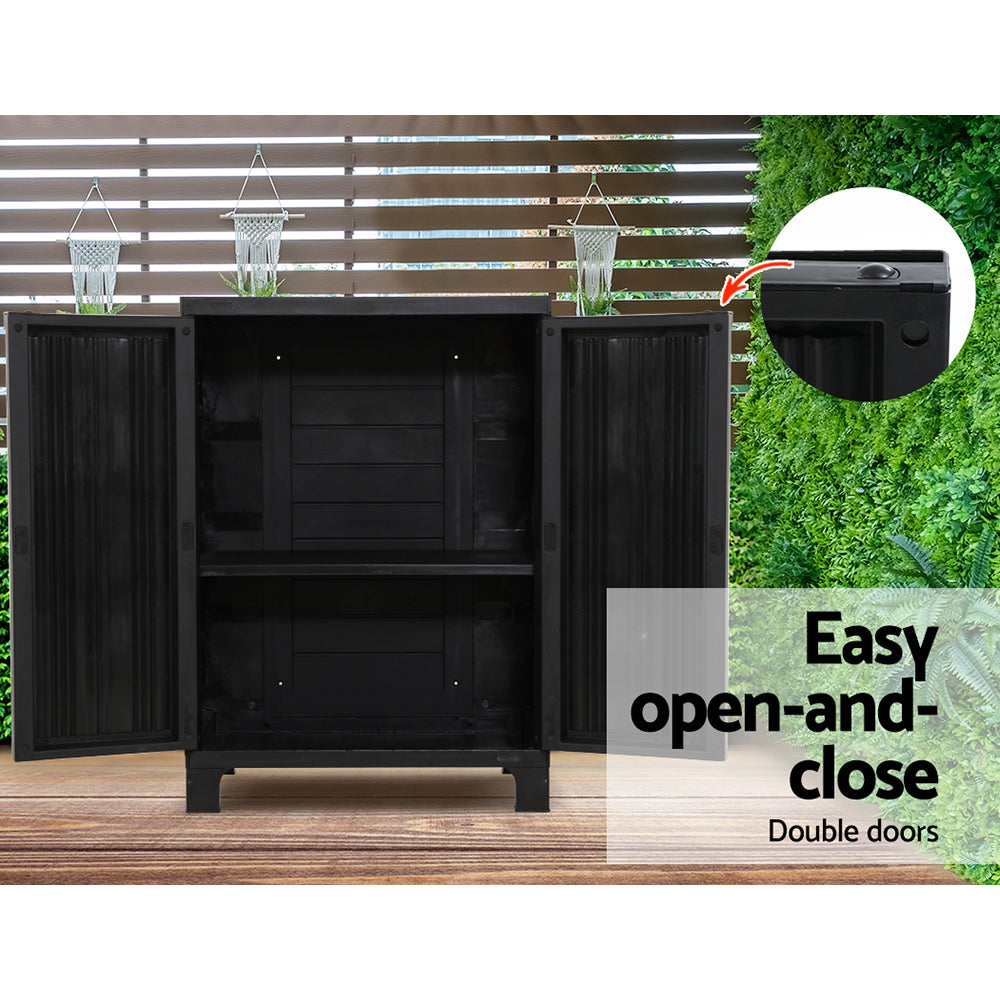 Gardeon Outdoor Storage Cabinet Cupboard Lockable Garden Sheds Adjustable Black-Home &amp; Garden &gt; Storage-PEROZ Accessories