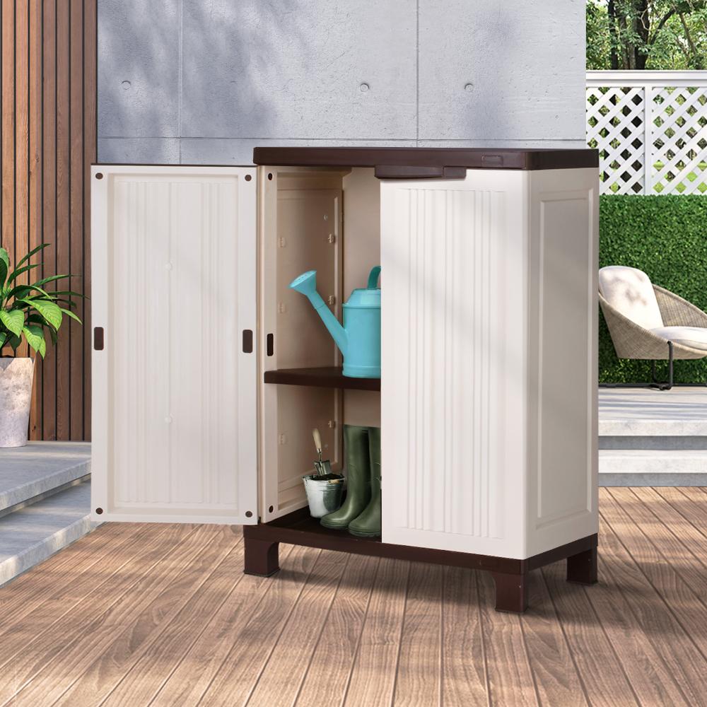 Livsip Garden Shed Outdoor Storage Cabinet with Adjustable Shelf and Lockable Door Beige-Outdoor Storage Cabinet-PEROZ Accessories