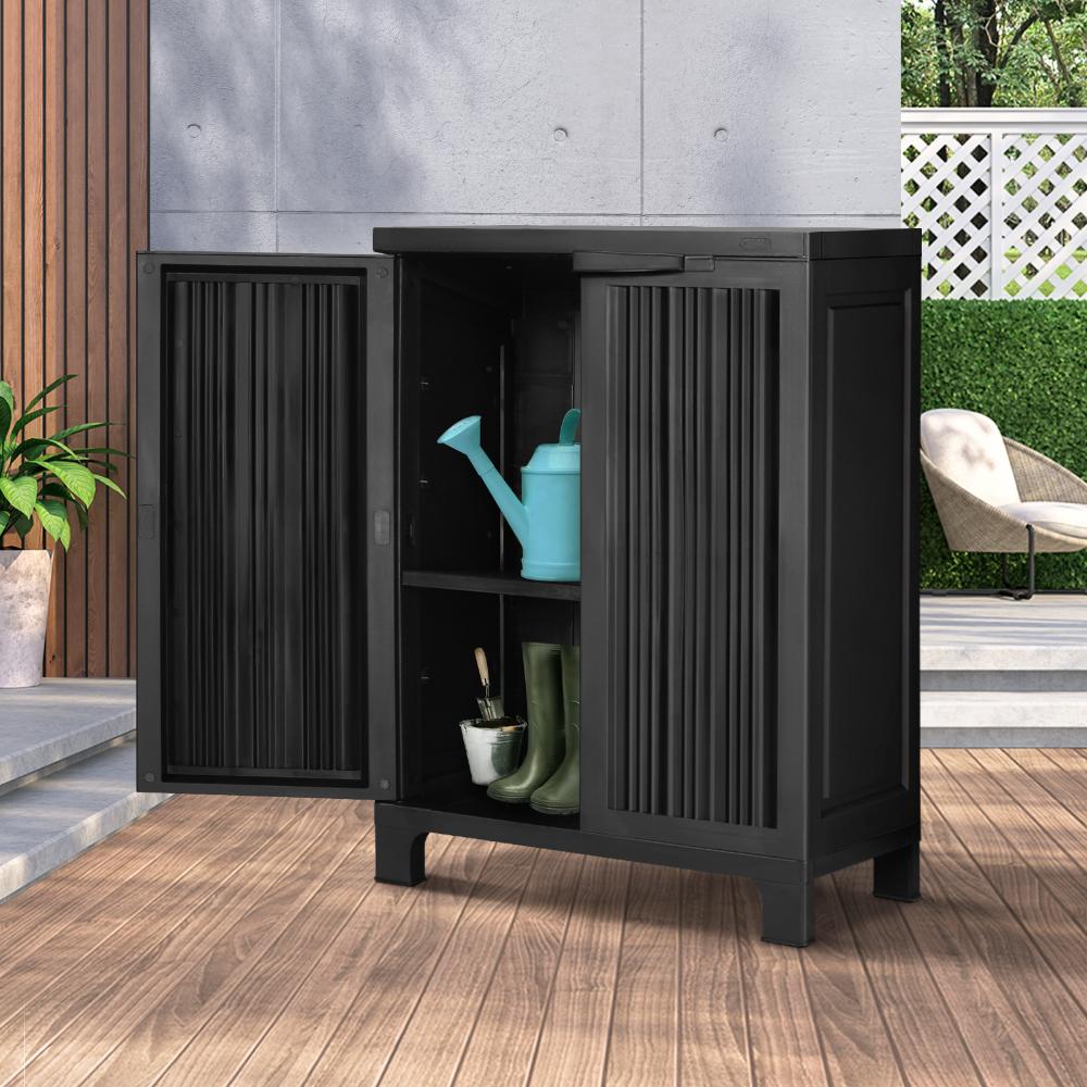 Livsip Outdoor Storage Cabinet Box Garden Garage Cupboard Adjustable Lockable Black-Outdoor Storage Cabinet-PEROZ Accessories