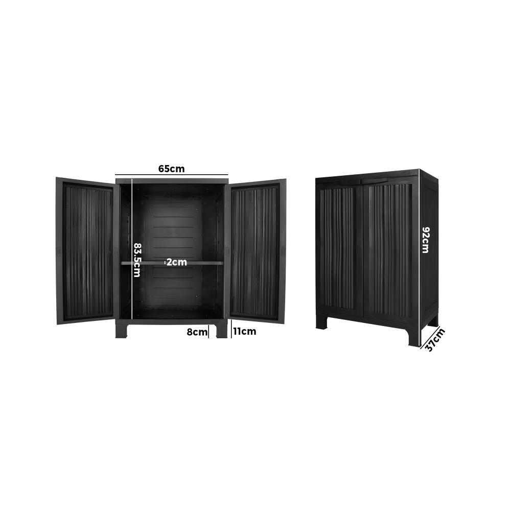 Livsip Outdoor Storage Cabinet Box Garden Garage Cupboard Adjustable Lockable Black-Outdoor Storage Cabinet-PEROZ Accessories