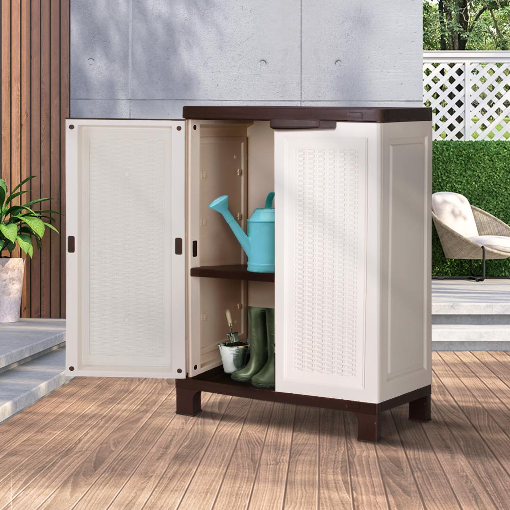 Livsip Outdoor Storage Cabinet Box Garden Garage Cupboard Adjustable Lockable Beige-Outdoor Storage Cabinet-PEROZ Accessories