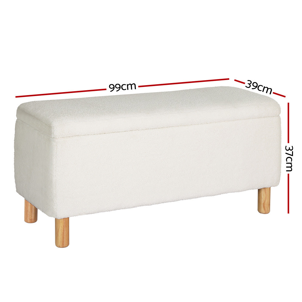 Artiss Storage Ottoman Blanket Box Teddy Fabric Chest Toy Foot Stool Couch White-Home & Garden > Storage - Peroz Australia - Image - 2