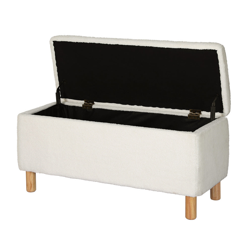 Artiss Storage Ottoman Blanket Box Teddy Fabric Chest Toy Foot Stool Couch White-Home & Garden > Storage - Peroz Australia - Image - 4