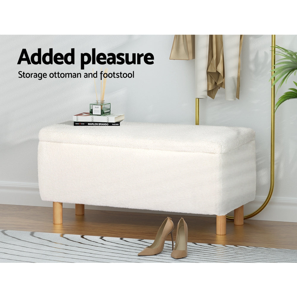 Artiss Storage Ottoman Blanket Box Teddy Fabric Chest Toy Foot Stool Couch White-Home & Garden > Storage - Peroz Australia - Image - 5