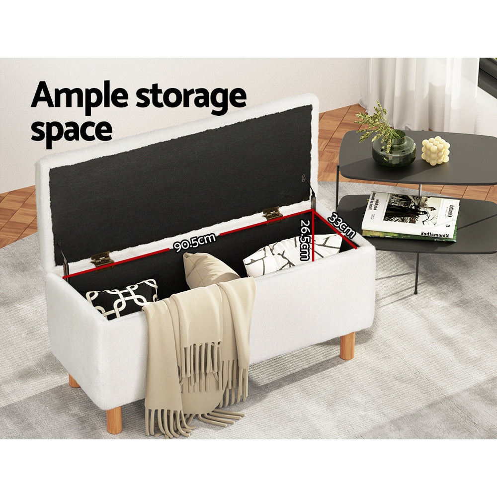 Artiss Storage Ottoman Blanket Box Teddy Fabric Chest Toy Foot Stool Couch White-Home & Garden > Storage - Peroz Australia - Image - 6