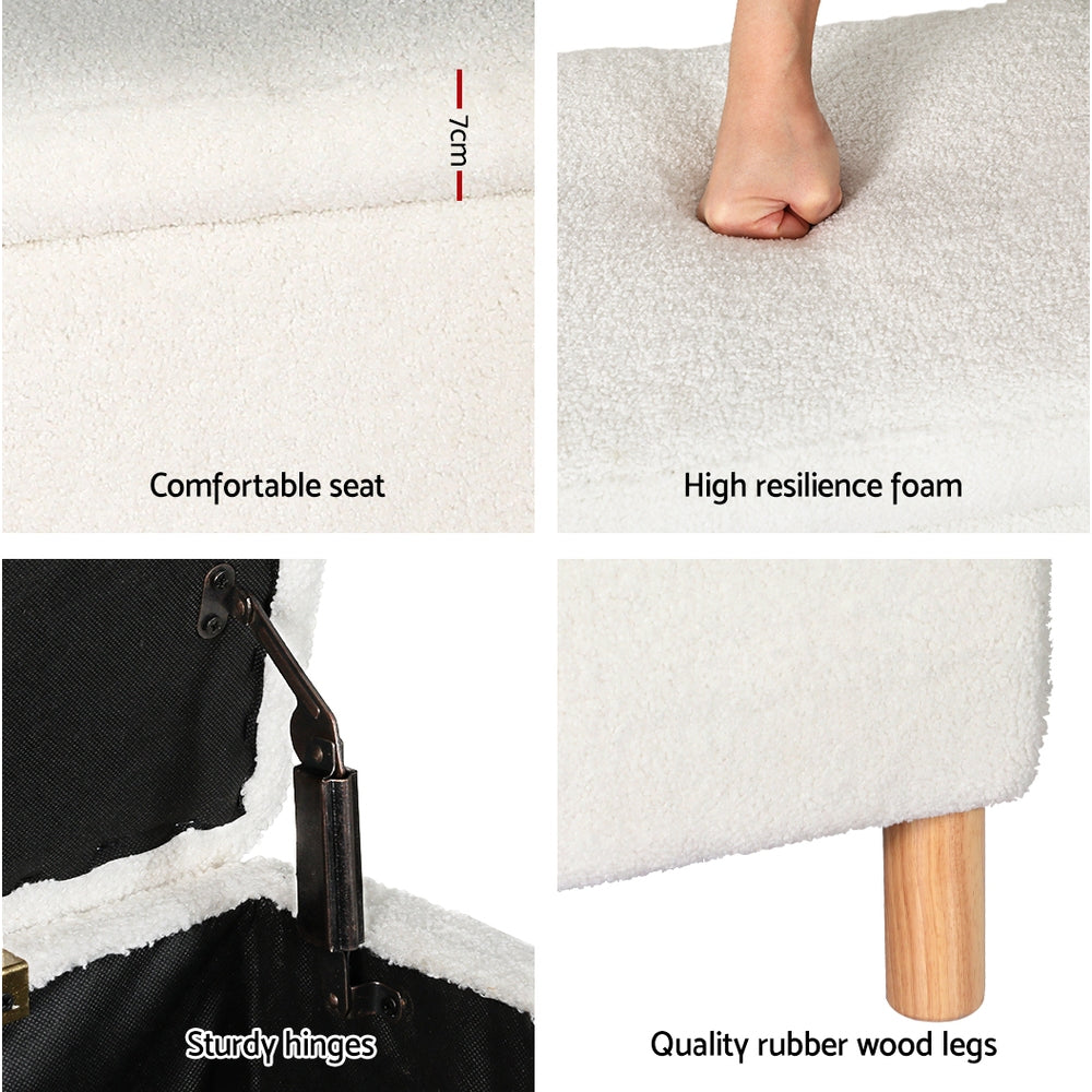 Artiss Storage Ottoman Blanket Box Teddy Fabric Chest Toy Foot Stool Couch White-Home & Garden > Storage - Peroz Australia - Image - 7