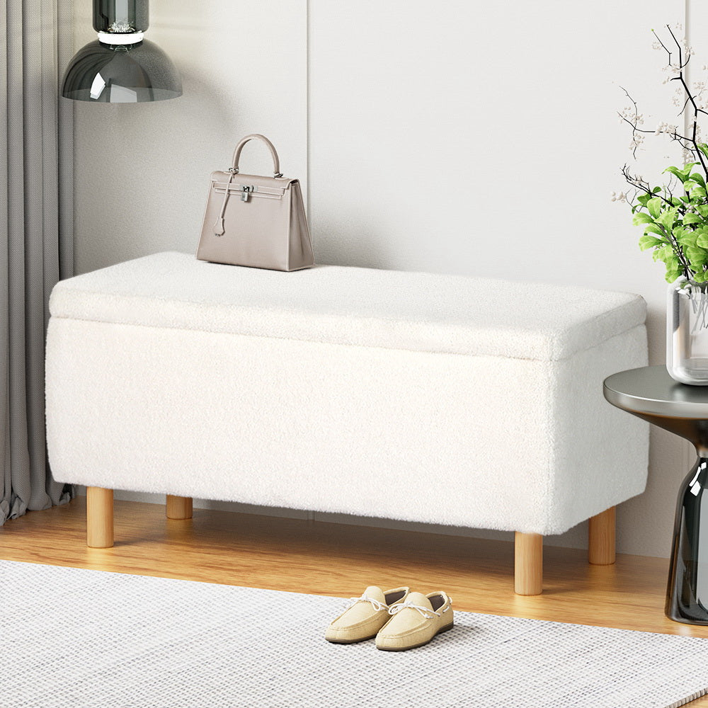 Artiss Storage Ottoman Blanket Box Teddy Fabric Chest Toy Foot Stool Couch White-Home & Garden > Storage - Peroz Australia - Image - 8