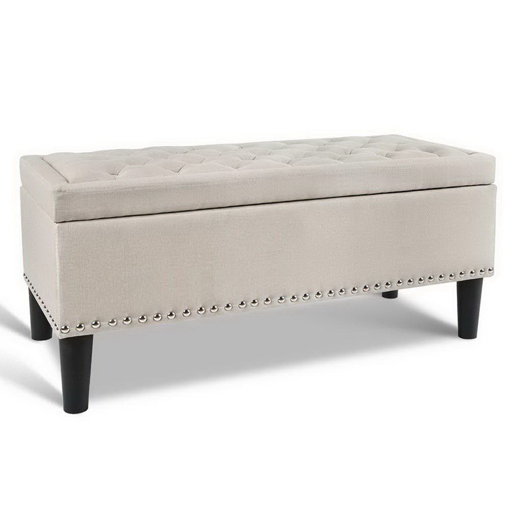 Artiss Storage Ottoman Blanket Box Fabric Chest Footstool Foot Stool Bench Taupe-Ottomans - Peroz Australia - Image - 1