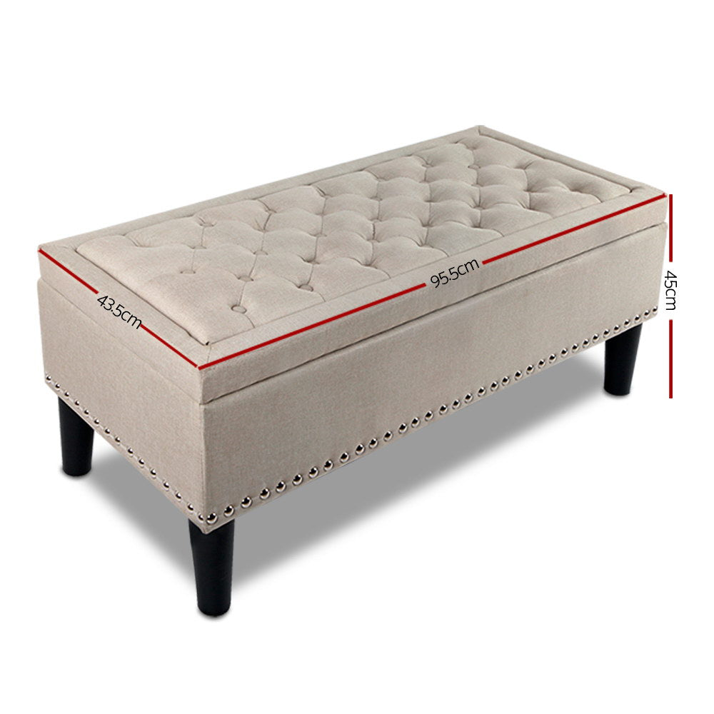 Artiss Storage Ottoman Blanket Box Fabric Chest Footstool Foot Stool Bench Taupe-Ottomans - Peroz Australia - Image - 2