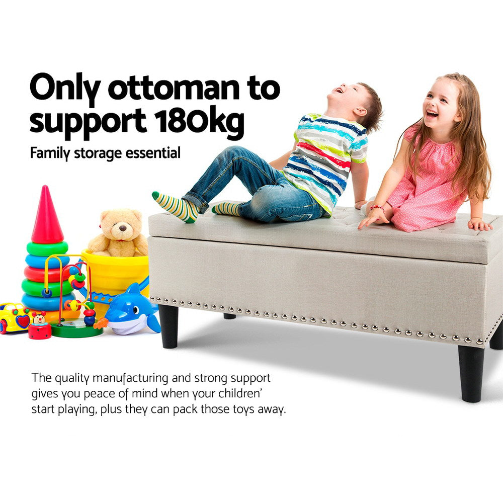 Artiss Storage Ottoman Blanket Box Fabric Chest Footstool Foot Stool Bench Taupe-Ottomans - Peroz Australia - Image - 3