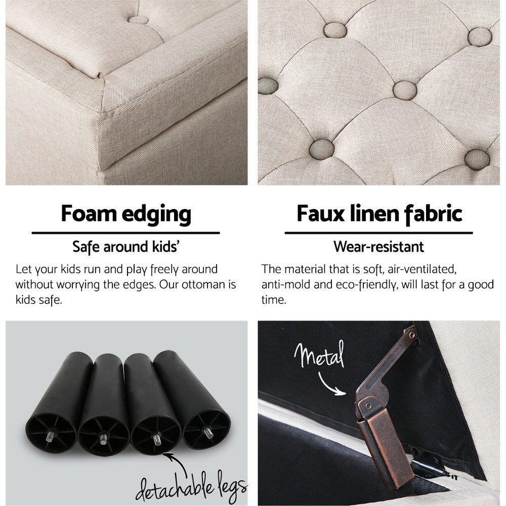 Artiss Storage Ottoman Blanket Box Fabric Chest Footstool Foot Stool Bench Taupe-Ottomans - Peroz Australia - Image - 5