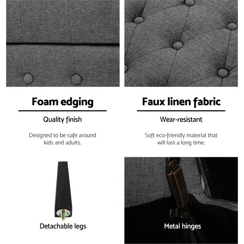 Artiss Fabric Storage Ottoman - Grey-Ottomans - Peroz Australia - Image - 6