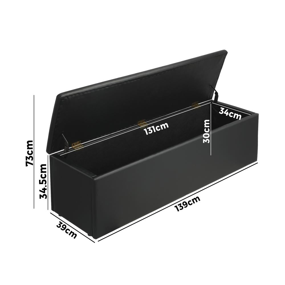 Oikiture Storage Ottoman Blanket Box Foot Stool XL Chest Toy PU Leather Black-Ottoman-PEROZ Accessories
