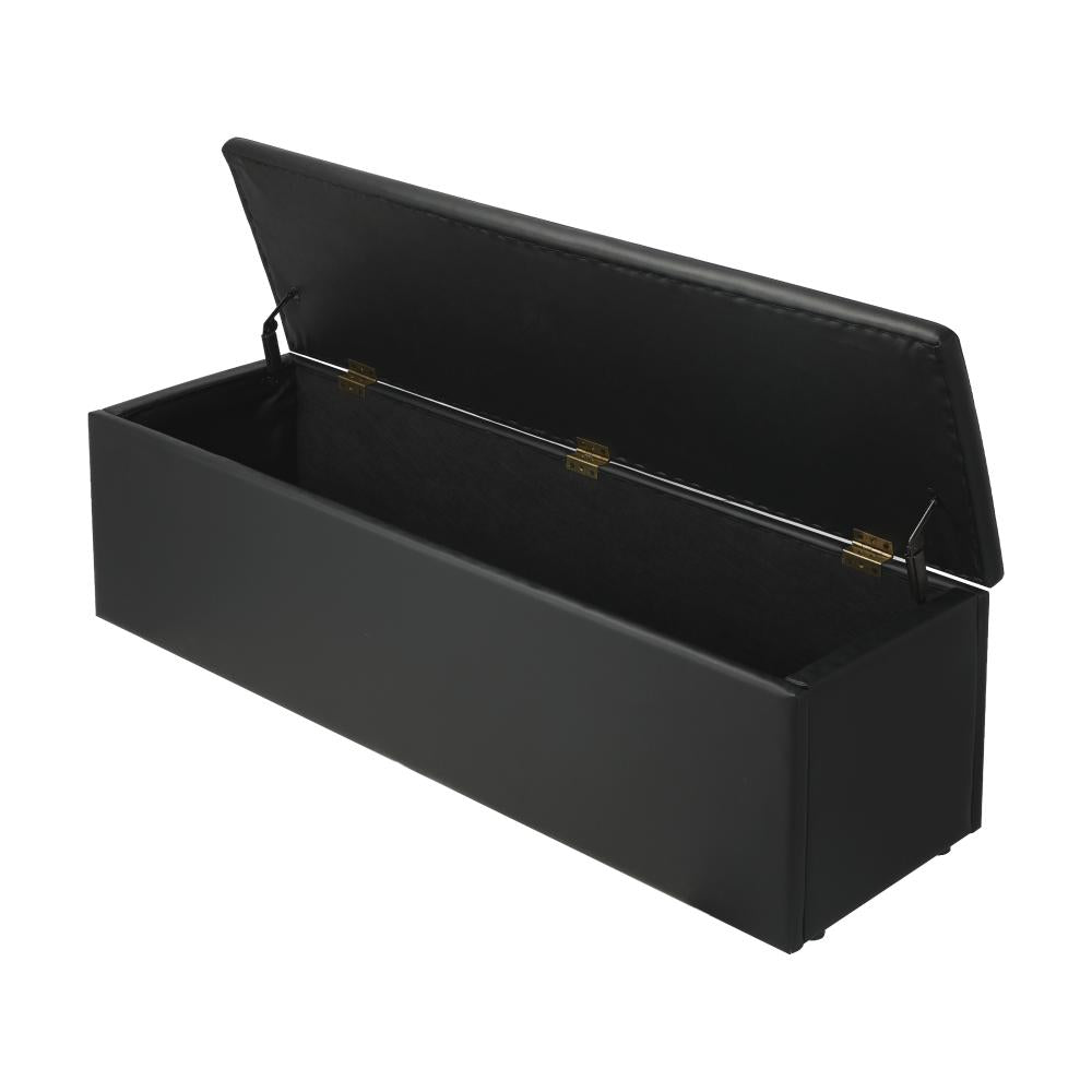Oikiture Storage Ottoman Blanket Box Foot Stool XL Chest Toy PU Leather Black-Ottoman-PEROZ Accessories