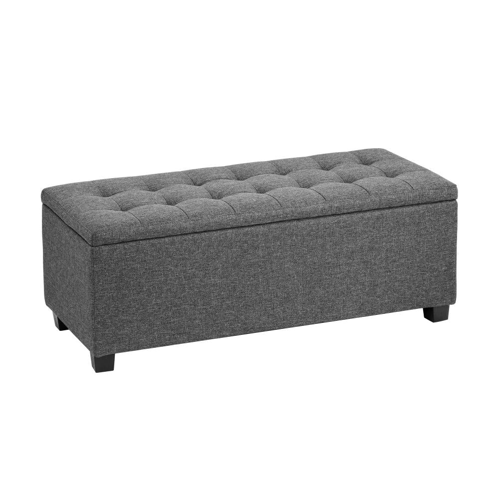 Oikiture Storage Ottoman Blanket Box Faux Linen Chest Toy Foot Stool LARGE Grey-Ottoman-PEROZ Accessories