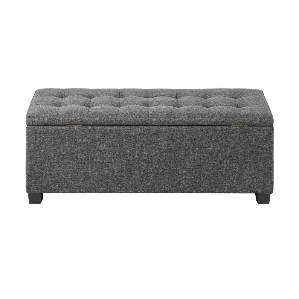Oikiture Storage Ottoman Blanket Box Faux Linen Chest Toy Foot Stool LARGE Grey-Ottoman-PEROZ Accessories