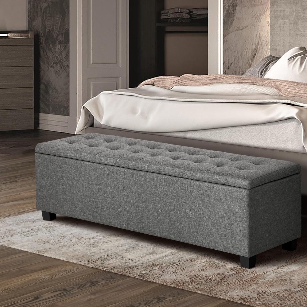 Oikiture Storage Ottoman Blanket Box Foot Stool XL Chest Toy Faux Linen Grey-Ottoman-PEROZ Accessories
