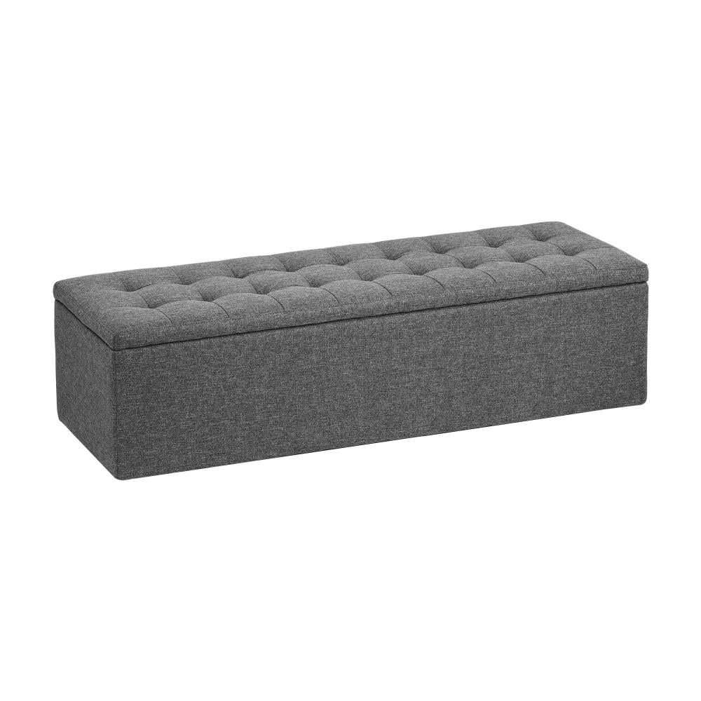 Oikiture Storage Ottoman Blanket Box Foot Stool XL Chest Toy Faux Linen Grey-Ottoman-PEROZ Accessories