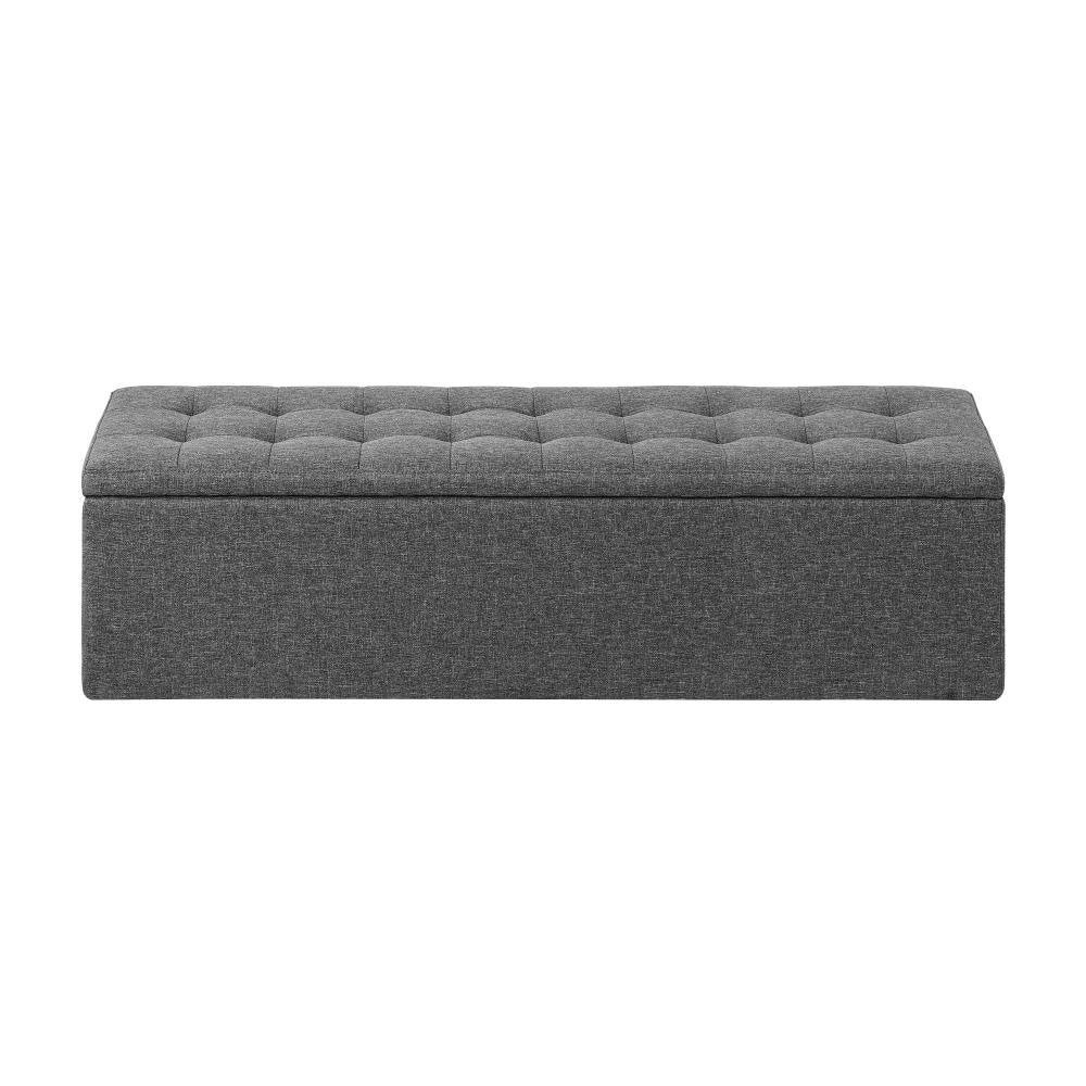 Oikiture Storage Ottoman Blanket Box Foot Stool XL Chest Toy Faux Linen Grey-Ottoman-PEROZ Accessories