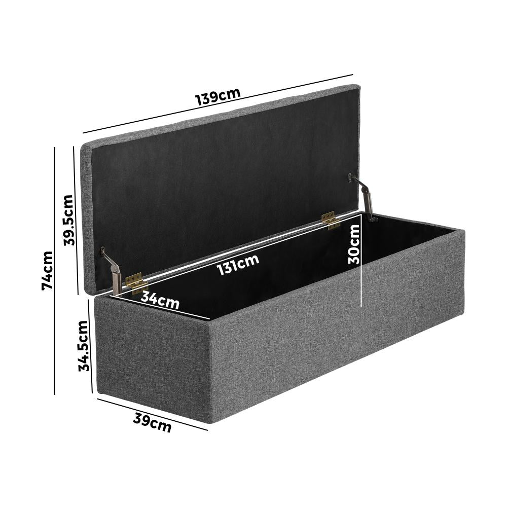 Oikiture Storage Ottoman Blanket Box Foot Stool XL Chest Toy Faux Linen Grey-Ottoman-PEROZ Accessories