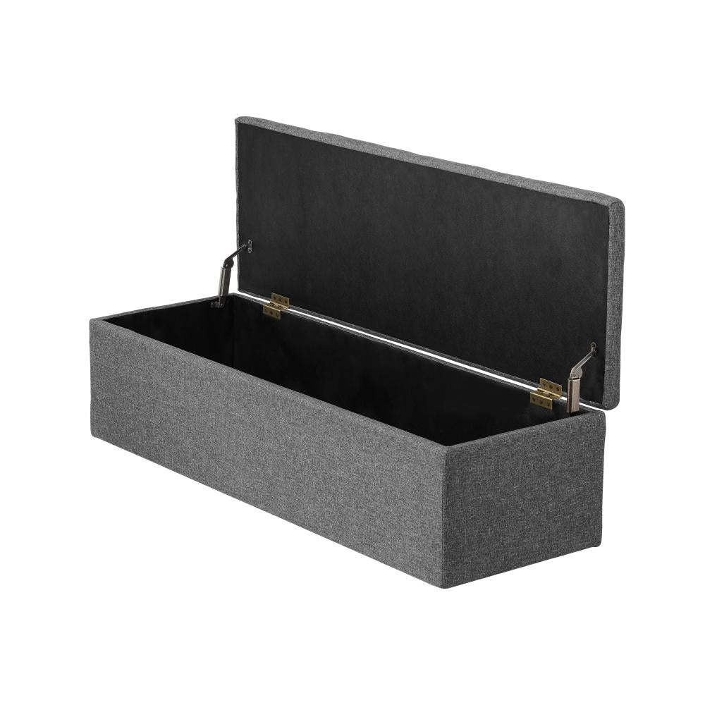 Oikiture Storage Ottoman Blanket Box Foot Stool XL Chest Toy Faux Linen Grey-Ottoman-PEROZ Accessories
