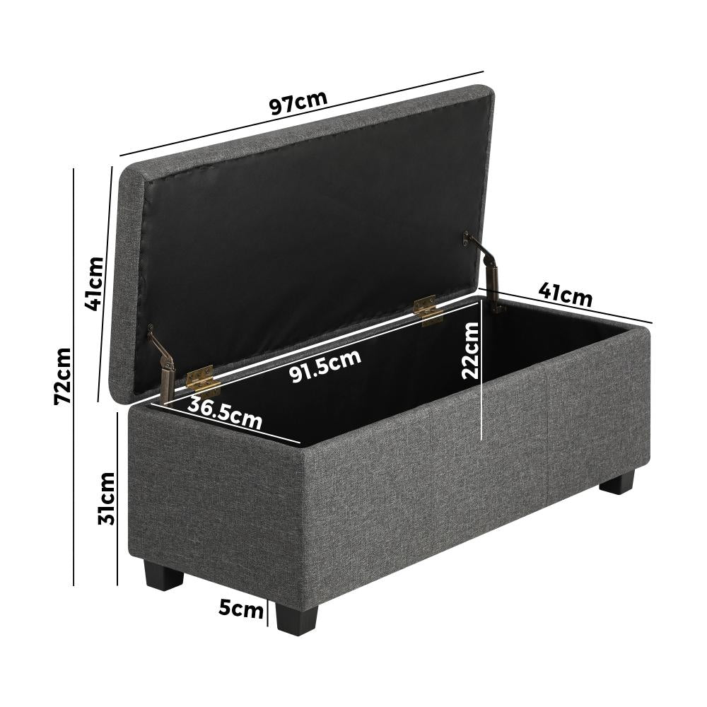 Oikiture Storage Ottoman Blanket Box Linen Fabric Arm Foot Stool Couch Large-Ottoman-PEROZ Accessories
