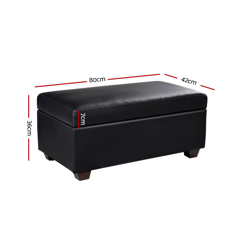Artiss Faux PU Leather Storage Ottoman - Black-Furniture > Bedroom - Peroz Australia - Image - 2