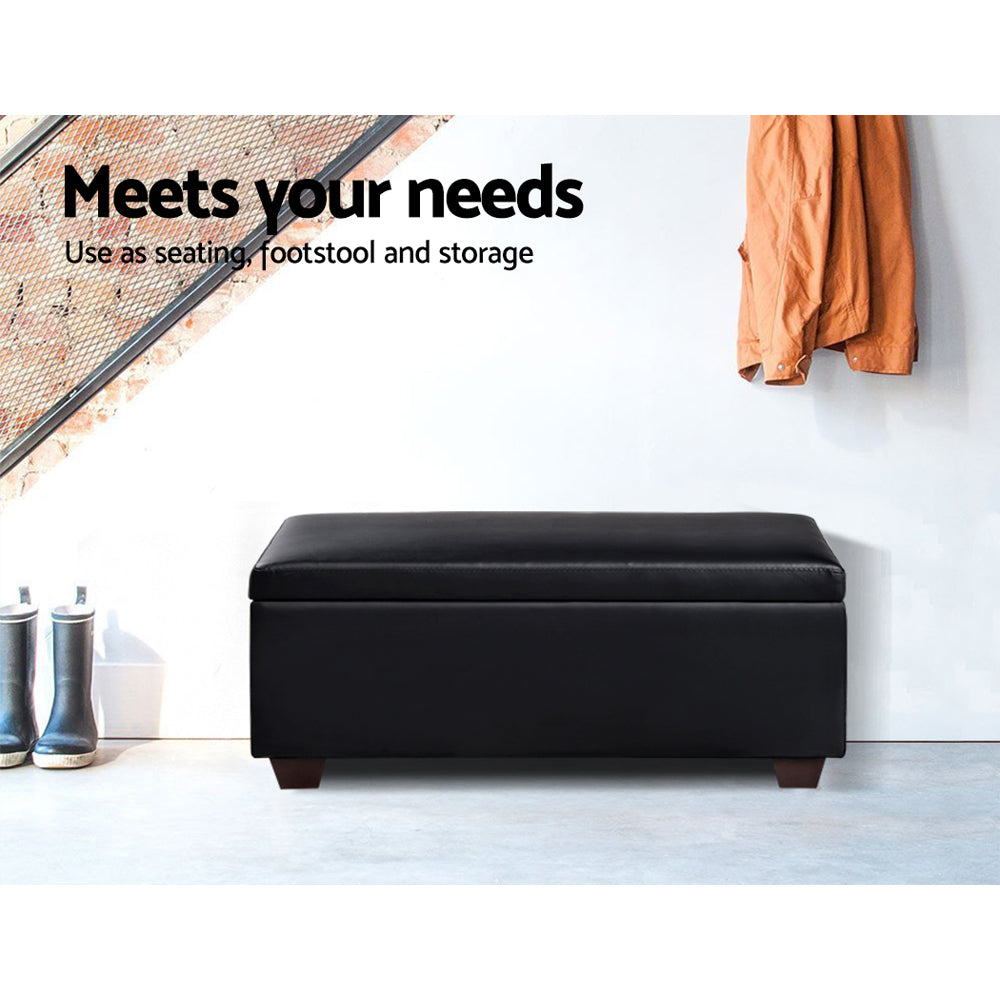 Artiss Faux PU Leather Storage Ottoman - Black-Furniture > Bedroom - Peroz Australia - Image - 4