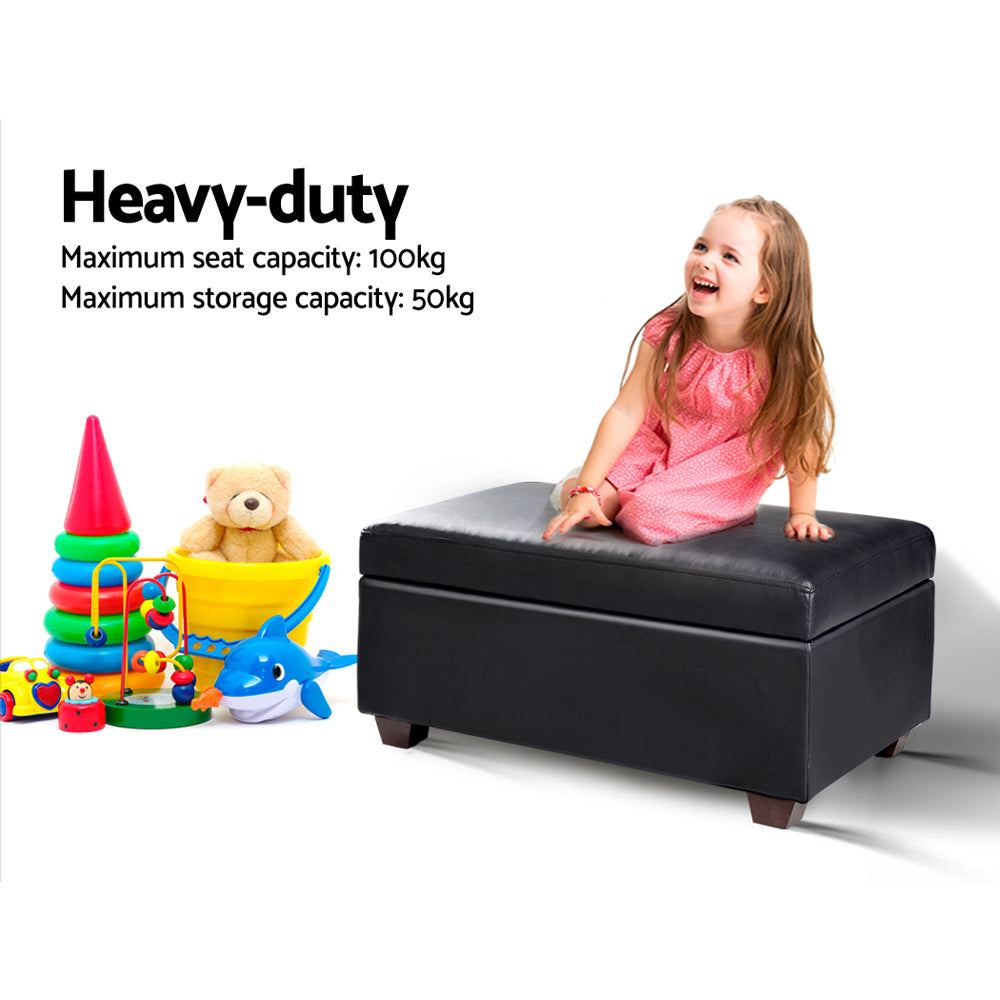Artiss Faux PU Leather Storage Ottoman - Black-Furniture > Bedroom - Peroz Australia - Image - 5