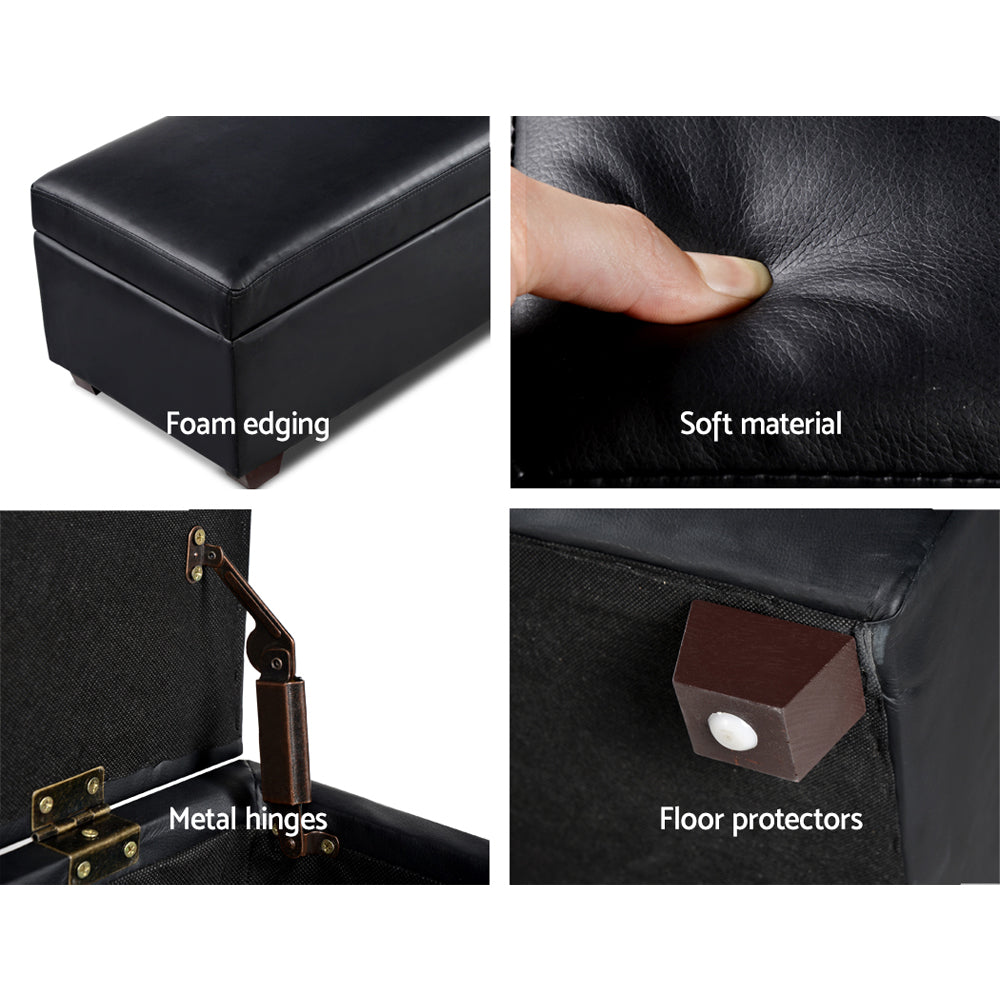 Artiss Faux PU Leather Storage Ottoman - Black-Furniture > Bedroom - Peroz Australia - Image - 6