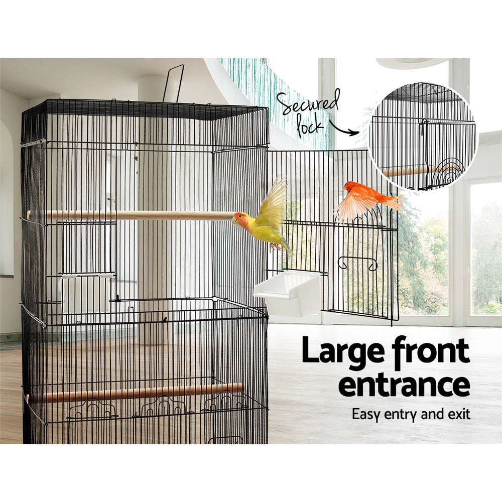 i.Pet Medium Bird Cage with Perch - Black-Pet Care > Bird-PEROZ Accessories