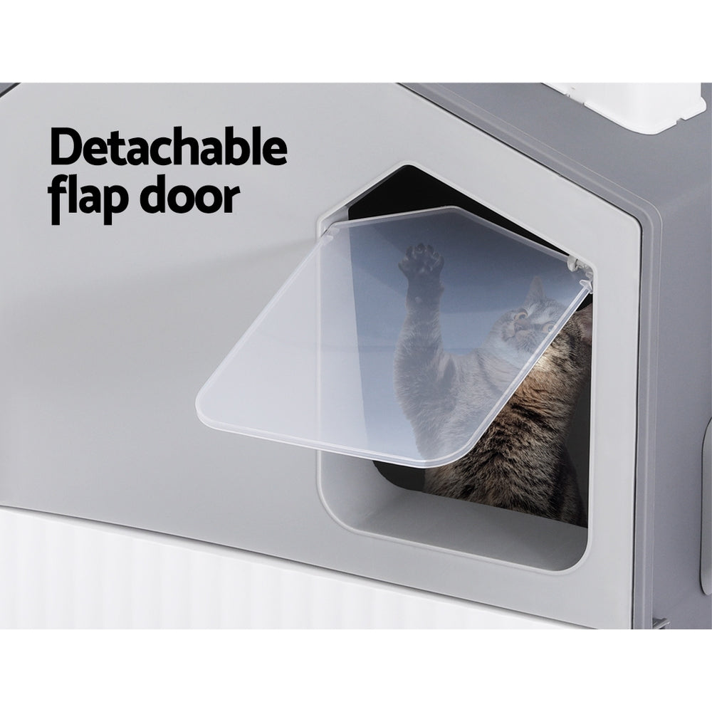 i.Pet Cat Litter Box Large Tray Kitty Toilet Fully Enclosed House Hooded Scoop Mat Grey-Pet Care > Cat Supplies-PEROZ Accessories