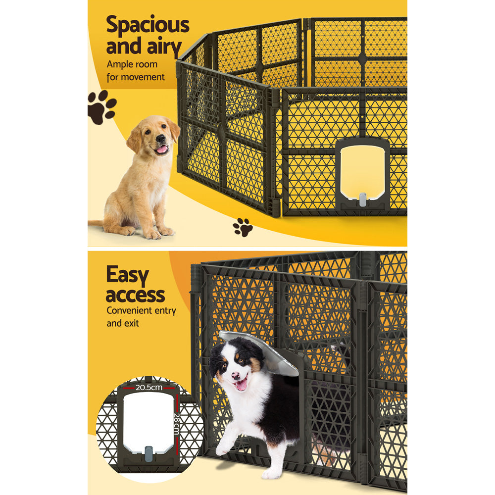 i.Pet Pet Dog Playpen Enclosure 8 Panel Fence Puppy Cage Plastic Play Pen Fold-Pet Care > Dog Supplies-PEROZ Accessories