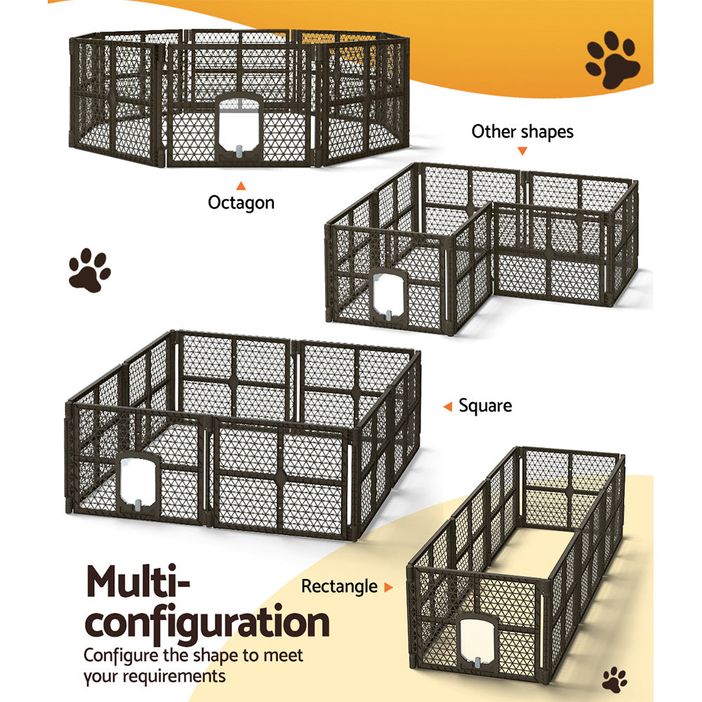 i.Pet Pet Dog Playpen Enclosure 8 Panel Fence Puppy Cage Plastic Play Pen Fold-Pet Care > Dog Supplies-PEROZ Accessories