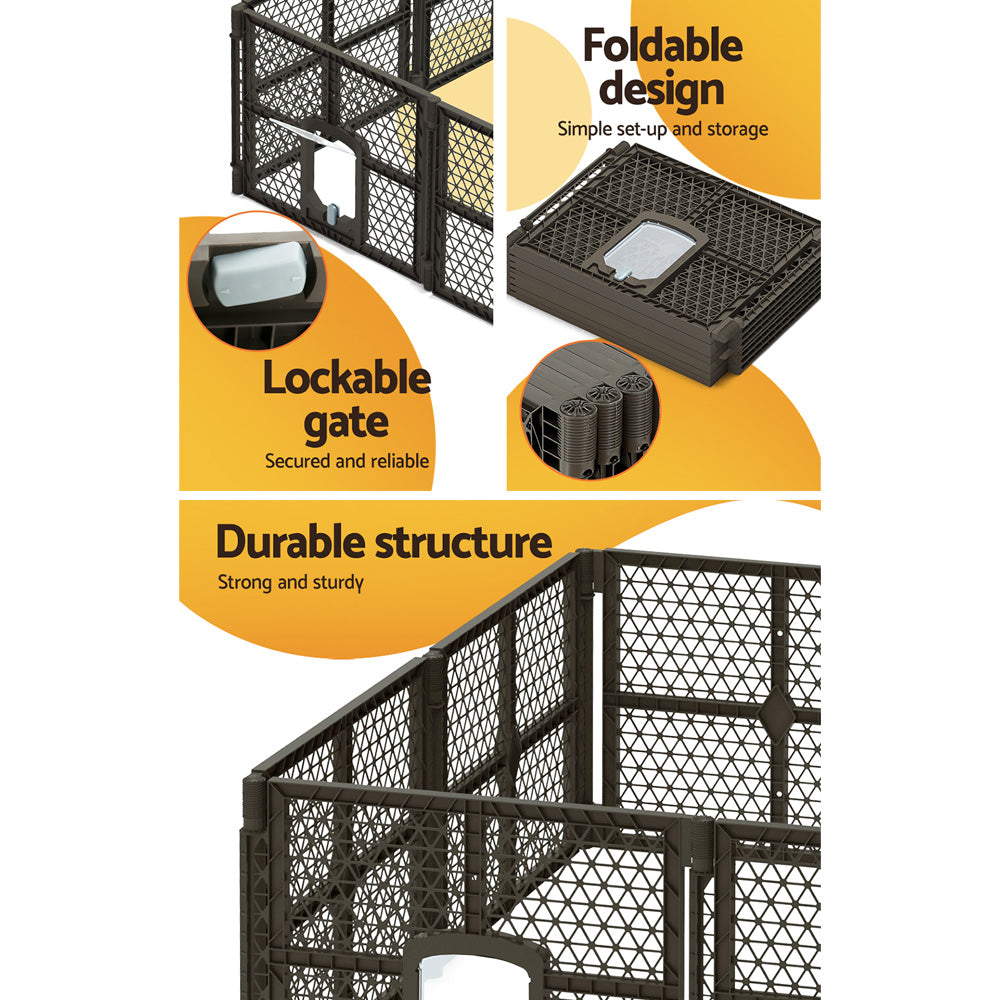 i.Pet Pet Dog Playpen Enclosure 8 Panel Fence Puppy Cage Plastic Play Pen Fold-Pet Care > Dog Supplies-PEROZ Accessories