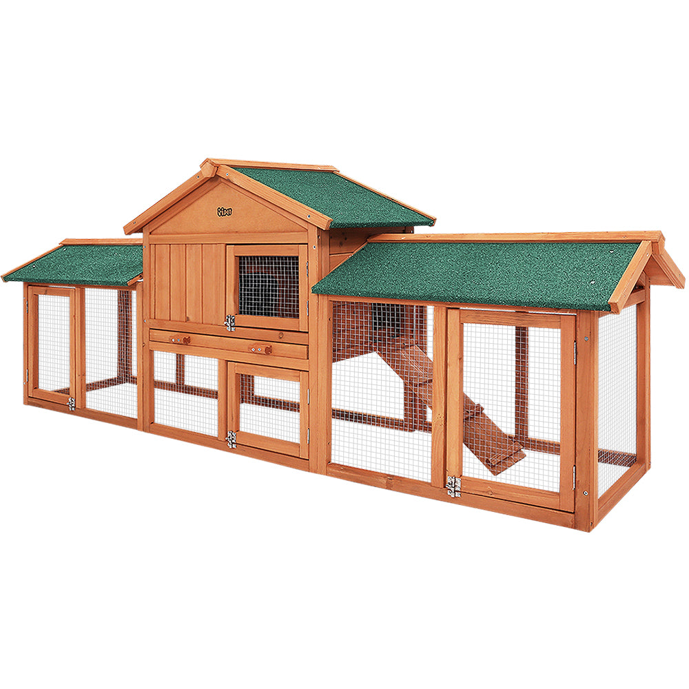 i.Pet Rabbit Hutch Chicken Coop Wooden Cage Pet Hutch 220cm x 52cm x 84cm-Pet Care > Coops & Hutches-PEROZ Accessories