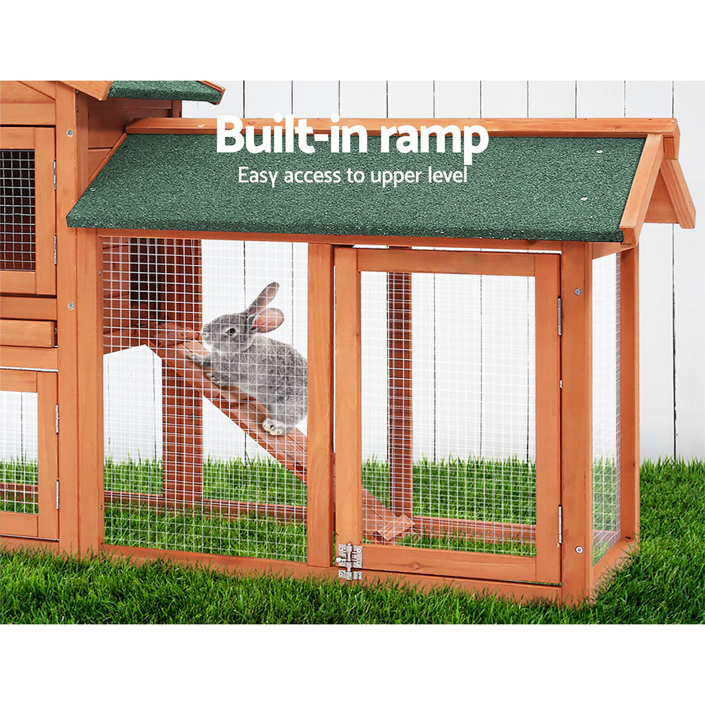 i.Pet Rabbit Hutch Chicken Coop Wooden Cage Pet Hutch 220cm x 52cm x 84cm-Pet Care > Coops & Hutches-PEROZ Accessories