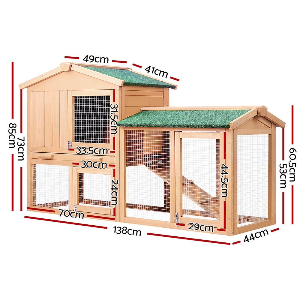 i.Pet Chicken Coop Rabbit Hutch 138cm Wide Wooden Pet Hutch-Pet Care > Coops & Hutches-PEROZ Accessories