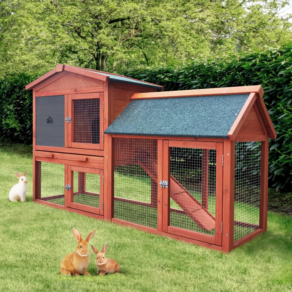 Alopet Rabbit Hutch 135 x 52 x 85cm-Wooden Hutch-PEROZ Accessories