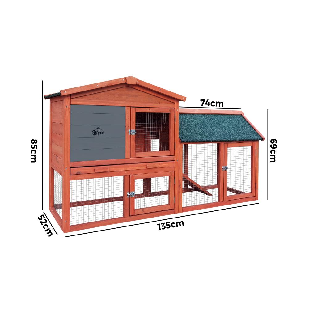 Alopet Rabbit Hutch 135 x 52 x 85cm-Wooden Hutch-PEROZ Accessories