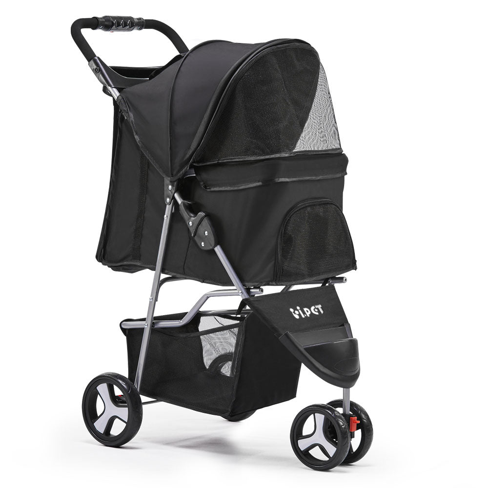 i.Pet 3 Wheel Pet Stroller - Black-Pet Care > Dog Supplies-PEROZ Accessories
