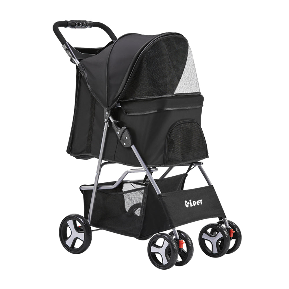 i.Pet 4 Wheel Pet Stroller - Black-Pet Care > Dog Supplies-PEROZ Accessories