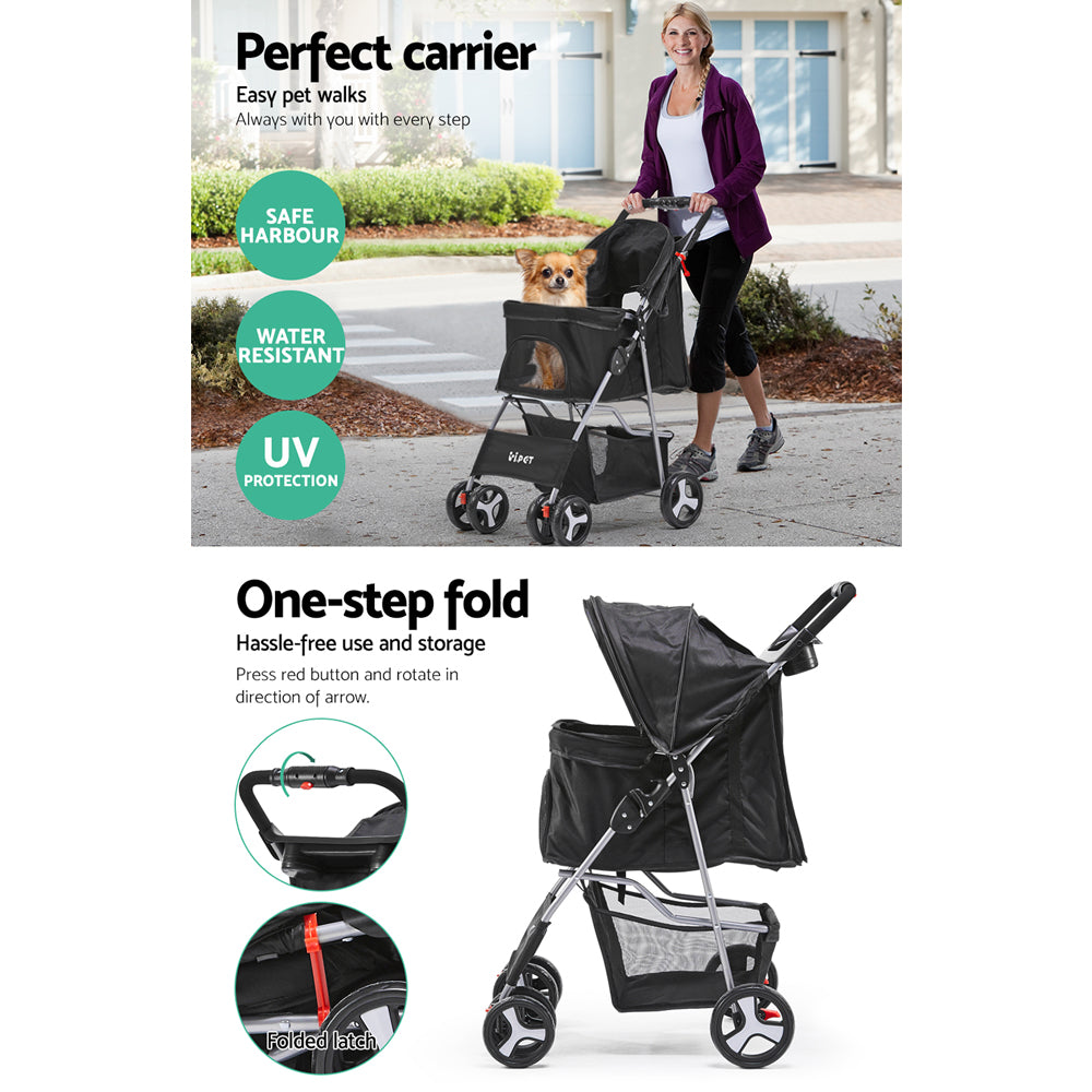 i.Pet 4 Wheel Pet Stroller - Black-Pet Care > Dog Supplies-PEROZ Accessories
