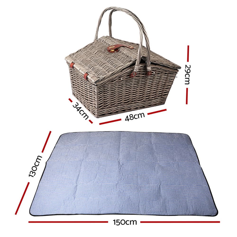 Alfresco 4 Person Picnic Basket Deluxe Baskets Outdoor Insulated Blanket-Outdoor > Picnic-PEROZ Accessories