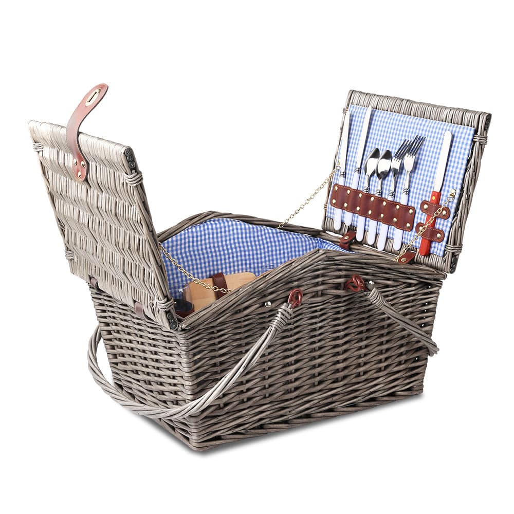 Alfresco 4 Person Picnic Basket Deluxe Baskets Outdoor Insulated Blanket-Outdoor > Picnic-PEROZ Accessories