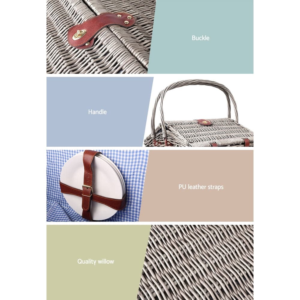 Alfresco 4 Person Picnic Basket Deluxe Baskets Outdoor Insulated Blanket-Outdoor > Picnic-PEROZ Accessories