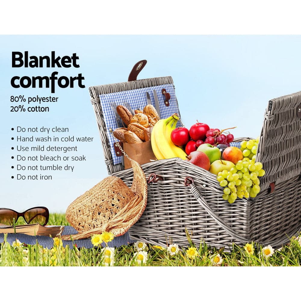 Alfresco 4 Person Picnic Basket Deluxe Baskets Outdoor Insulated Blanket-Outdoor > Picnic-PEROZ Accessories